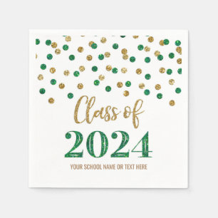 Gold Green Confetti Class of 2024 Napkins