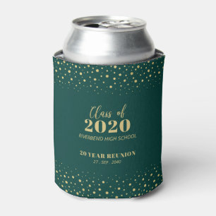 Gold & Green Confetti Class Reunion Party Can Cooler