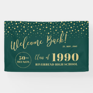 Gold & Green Confetti Class Reunion Party Welcome Banner