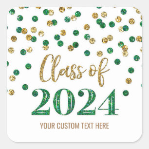 Gold Green Confetti Graduation 2024 Square Sticker