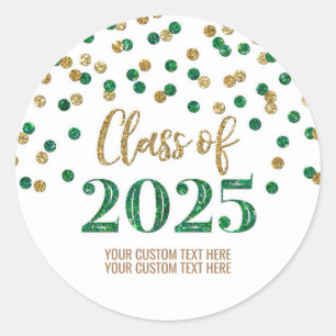 Gold Green Confetti Graduation 2025 Classic Round Sticker