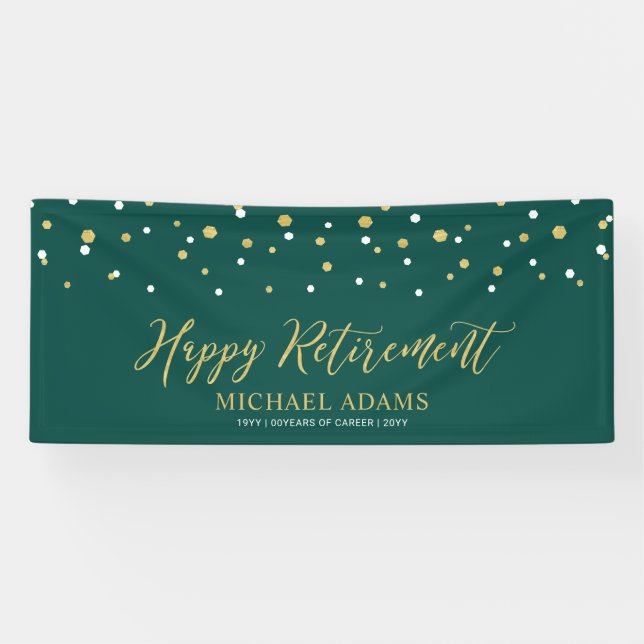 Gold & Green Confetti | Happy Retirement Party Banner (Horizontal)