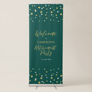 Gold & Green Confetti Retirement Party Welcome Retractable Banner