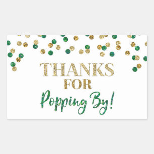 Gold Green Confetti Thanks for Popping By Rectangular Sticker