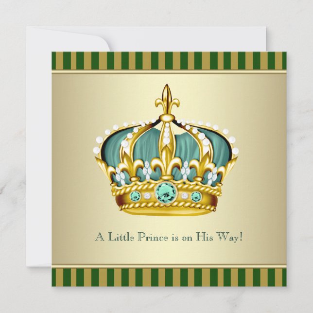 Gold Green Crown Prince Baby Boy Shower Invitation (Front)