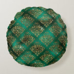 Gold Green Damask Elegant Chic Glitter  Round Cushion<br><div class="desc">Gorgeous faux metallic green background with faux gold damask pattern for a beautiful and elegant round home decor accent pillow.</div>