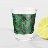Gold Green Damask Elegant Monogram Glitter