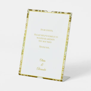 Gold Green Damask Wedding Guest Amenity Pedestal Sign