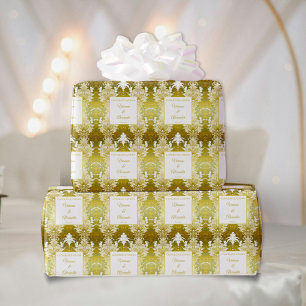 Gold Green Damask Wedding Wrapping Paper