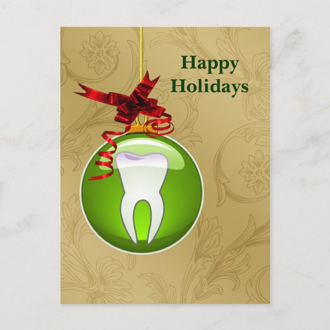 gold green Dentist Holiday Cards (Front)