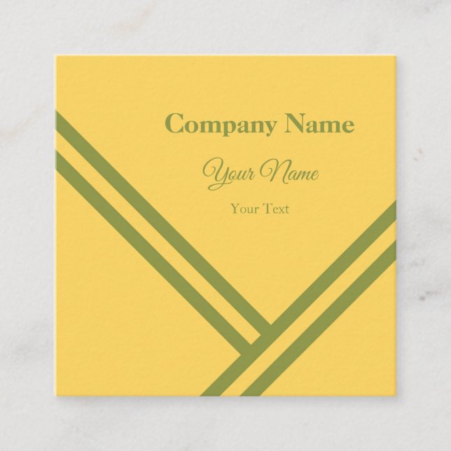 Gold Green Diagonal Stripes Modern Graphic Design Square Business Card (Front)