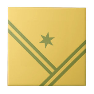 Gold Green Diagonal Stripes Star Modern Graphic Tile