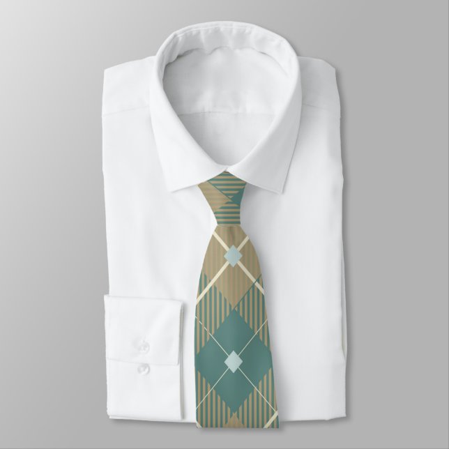 Gold/Green Diamond Men's Designer Tie (Tied)