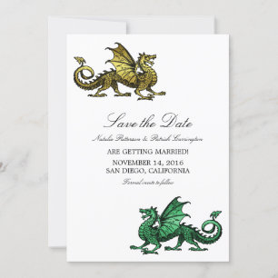 Gold Green Dragon Save the Date Invite