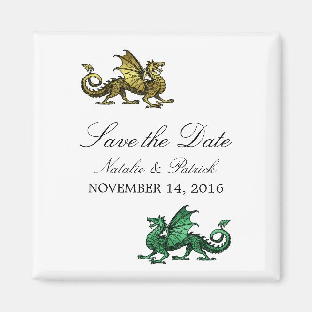 Gold Green Dragon Save the Date Magnet (Front)