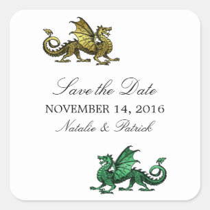 Gold Green Dragon Save the Date Stickers