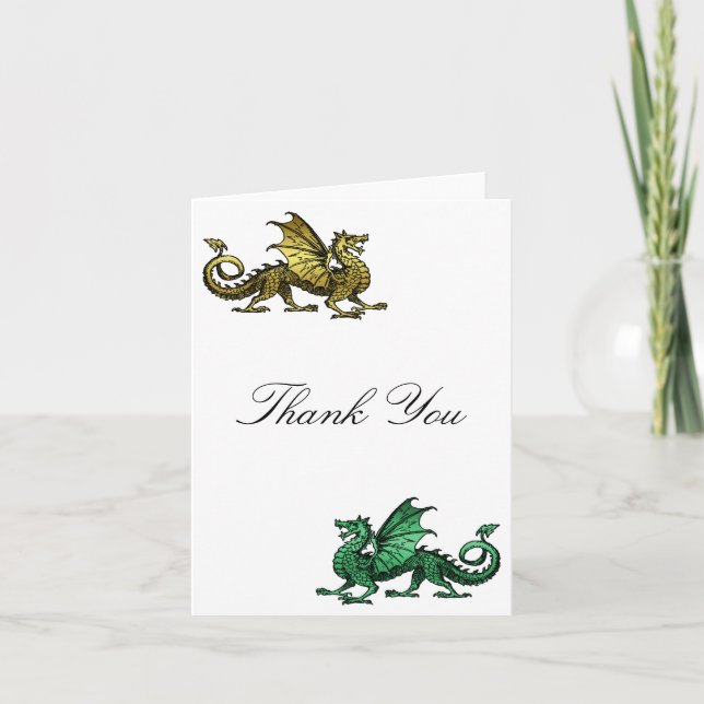 Gold Green Dragon Thank You Card (Front)