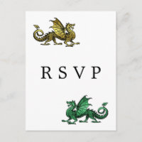 Gold Green Dragon Wedding RSVP Postcard