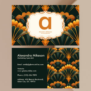 Gold Green Elegant Art Deco Professional Business Card