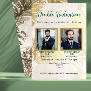 Gold green elegant Double - Graduation Invitation