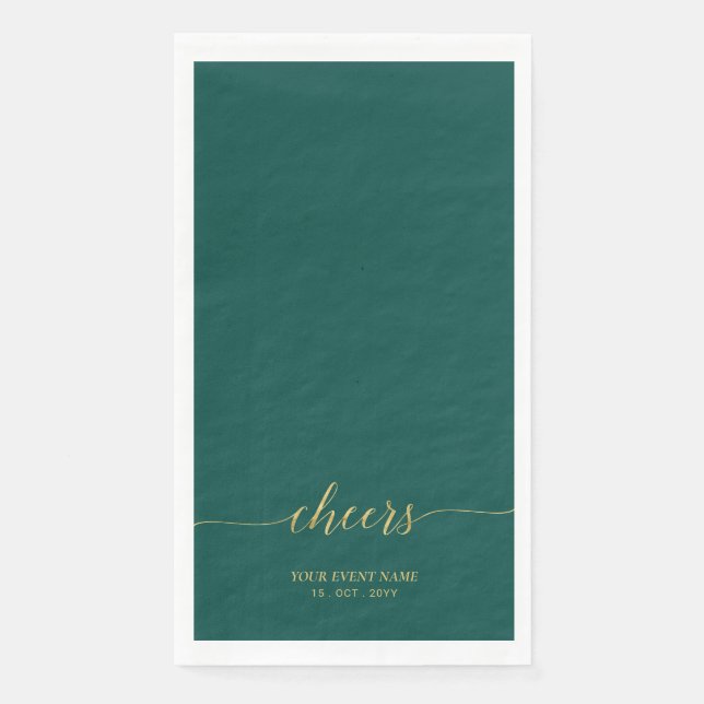 Gold & Green | Elegant Lettering Cheers Custom Napkin (Front)