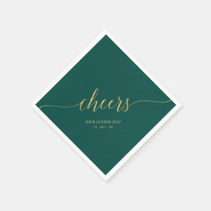 Gold & Green Elegant Stylish Lettering Cheers Napkin