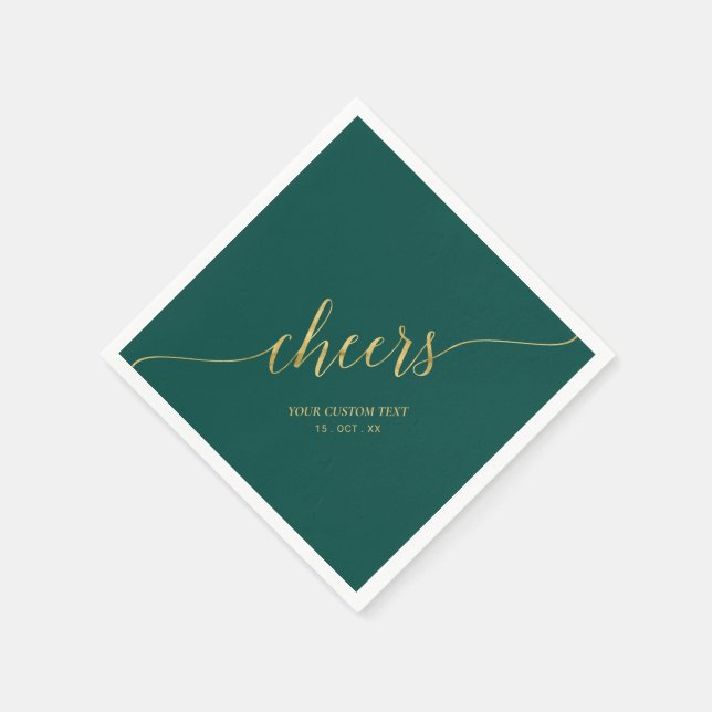Gold & Green Elegant Stylish Lettering Cheers Napkin (Corner)