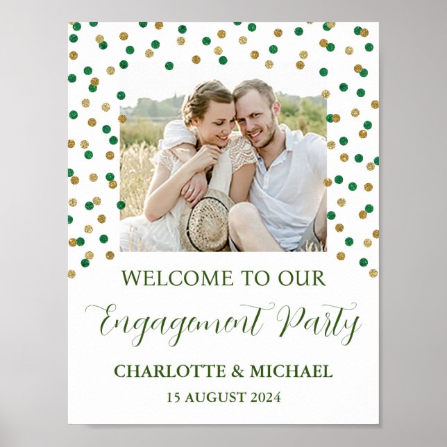 Gold Green Engagement Party Custom 8.5x11 Photo Poster (Front)