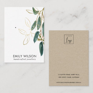 GOLD GREEN EUCALYPTUS FAUNA EARRING STUD DISPLAY B BUSINESS CARD