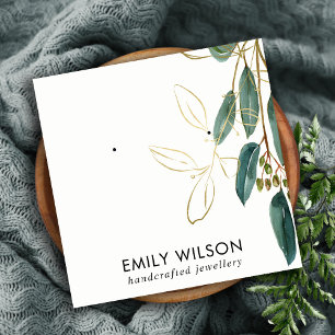 GOLD GREEN EUCALYPTUS FAUNA EARRING STUD DISPLAY B SQUARE BUSINESS CARD