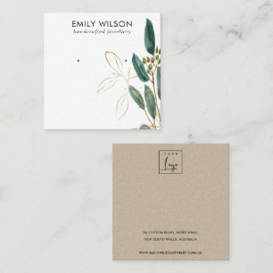 GOLD GREEN EUCALYPTUS FAUNA EARRING STUD DISPLAY B SQUARE BUSINESS CARD
