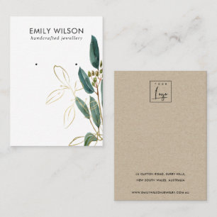 GOLD GREEN EUCALYPTUS FAUNA EARRING STUD DISPLAY BUSINESS CARD