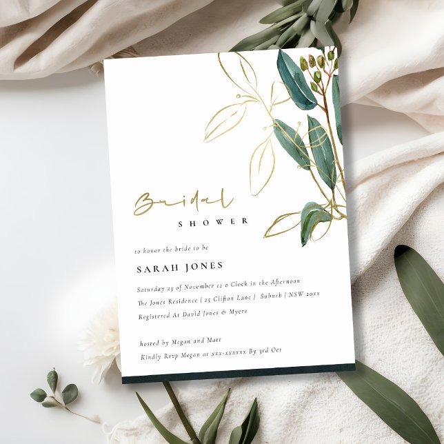 GOLD GREEN EUCALYPTUS FOLIAGE BRIDAL SHOWER INVITE (Creator Uploaded)