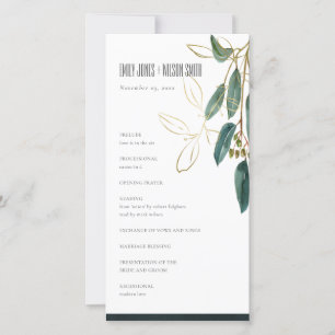GOLD GREEN EUCALYPTUS FOLIAGE WEDDING PROGRAM CARD