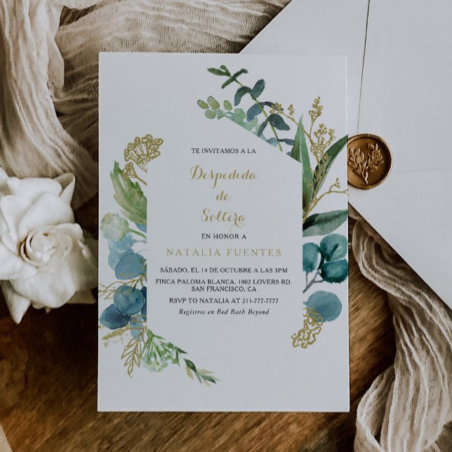 Gold & Green Eucalyptus Spanish Bridal Shower Invitation (Creator Uploaded)