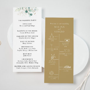 Gold Green Eucalyptus Timeline Wedding Program Programme