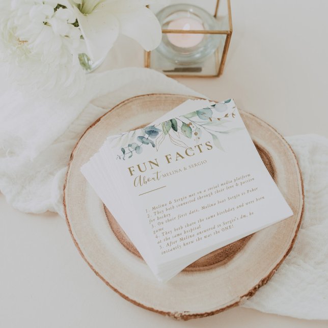 Gold Green Eucalyptus Trivia Fun Facts Wedding  Napkin (Creator Uploaded)