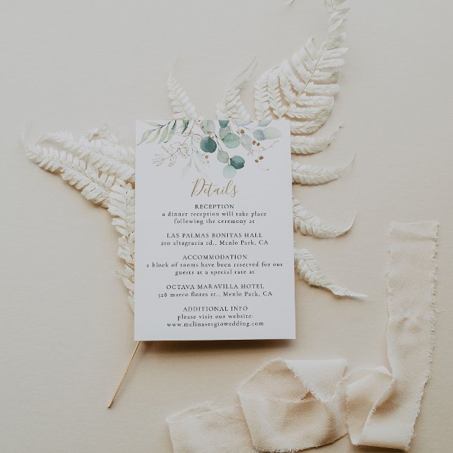 Gold Green Eucalyptus Wedding Details   Enclosure Card (Creator Uploaded)
