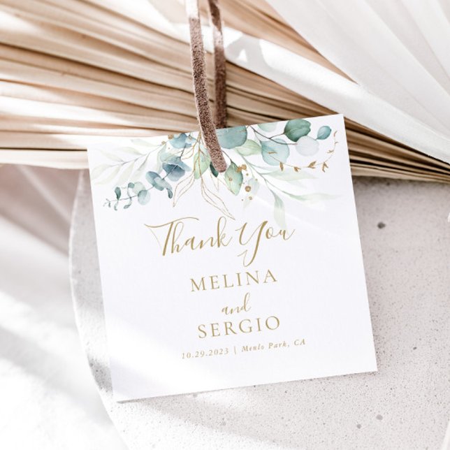 Gold Green Eucalyptus Wedding Thank You Favour Tag (Creator Uploaded)