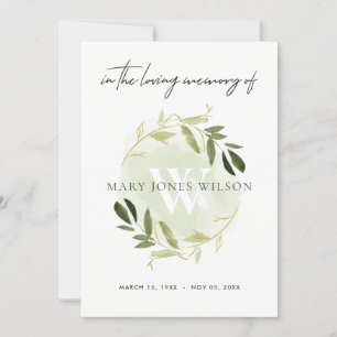 GOLD GREEN FAUNA SYMPATHY MEMORIAL SERVICE INVITE