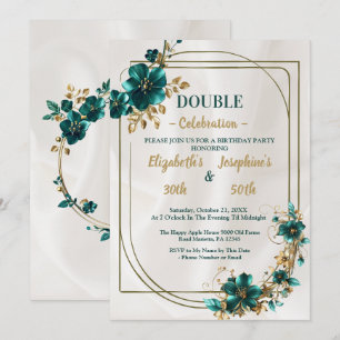 Gold Green floral double joint birthday Invitation