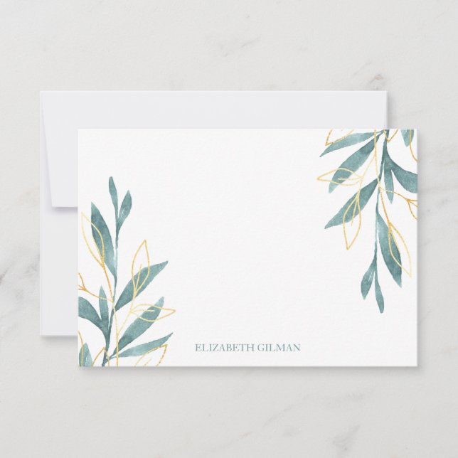 Gold Green Floral Personalised Stationery Thank You Card (Front)