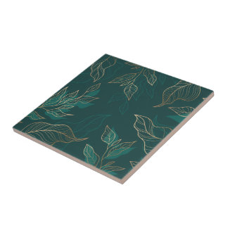 Gold Green Floral Tile