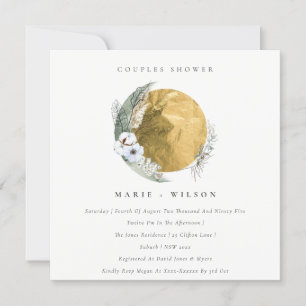 Gold Green Floral Wreath Couples Shower Invite