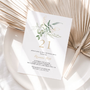 Gold Green Foliage 21st Birthday Party  Invitation