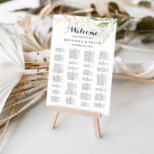 Gold Green Foliage Alphabetical Seating Chart (Creator Uploaded)