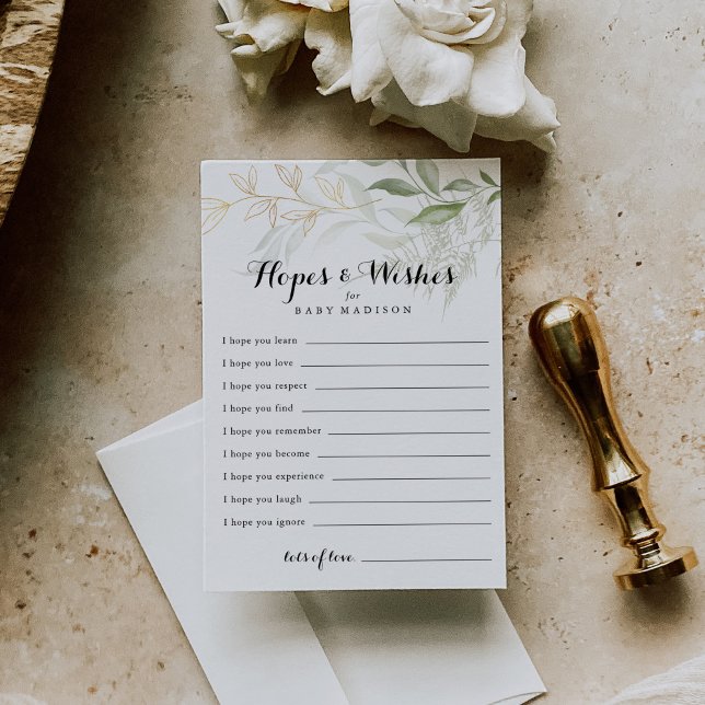 Gold Green Foliage Baby Shower Hopes & Wishes Card (Creator Uploaded)