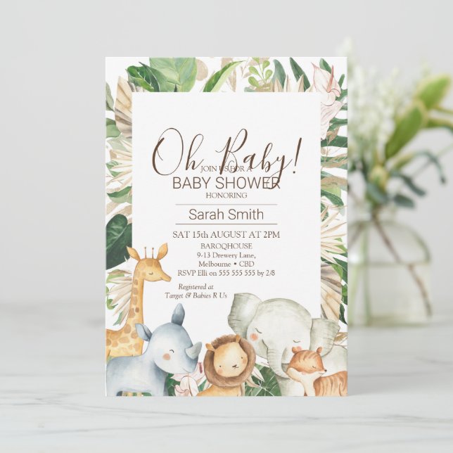 Gold Green Foliage Boho Safari Baby Shower Invitation (Standing Front)