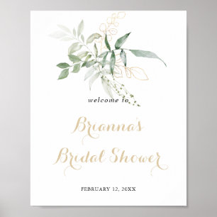 Gold Green Foliage Bridal Shower Welcome  Poster