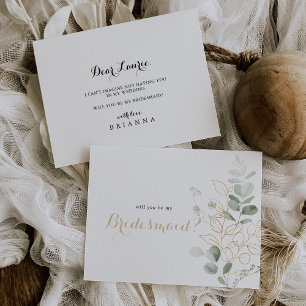 Gold Green Foliage Bridesmaid Proposal Note Card